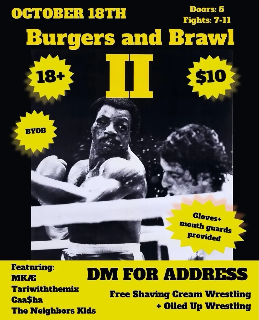 Flyer for Burgers and Brawl II, Sun Oct 18 2026