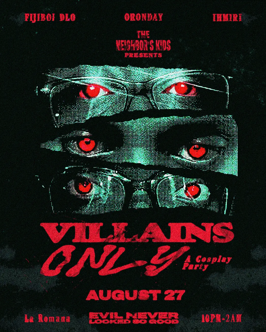 Flyer for Villains Only, Thu Aug 27 2026